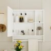 Wall Mounted Bathroom Storage Cabinet With Mirror Door, Medicine Cabinet, Over The Toilet Storage Cabinet With Shelves And Towel Rack - White - Image 5