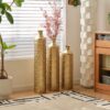 Floor Metal Vases Decorated White Metal Vases (Set of 3) Gorgeous Home Decoration Large Glazed Metal Vases - Golden - Image 2
