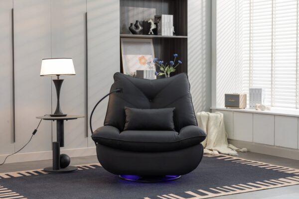 270 Swivel Glider Recliner Chair, Power Recliner Rocking Chair, USB Port Charge For Nursery Chair With Atmosphere Lamp For Living Room Bedroom Apartment - Black