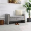 Modern Teddy Bed End Bench With Arms And Storage, Upholstered Large Foot Rest Stool, Comfy Window Vanity Bench For Living Room, Dorm, Coffee Table, Teddy - Gray - Image 2