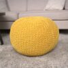 Bordeaux - Knitted Cotton Round Pouf, Versatile Ottoman Or Floor Cushion - Yellow - Image 2