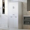 Modern Bathroom Storage Cabinet With 2 Laundry Baskets, 1 Drawer, Adjustable Shelf - White - Image 6