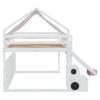 Full Size Loft Bed With House Shaped Frame And Tent - White / Pink - Image 12