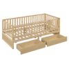 Twin Size Daybed With Fence Guardrails And 2 Drawers, Versatile Split Floor Bed & Daybed - Natural - Image 17
