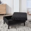 Upholstered Wood Base Storage Ottoman With Reversible Lid Coffee Table, Foot Stool Square Footrest With Rubberwood Legs For Living Room Bedroom Entryway And Office - Black - Image 5