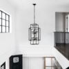 8 Light Metal Lantern Tiered Pendant Hanging Light Fixtures, Industrial Farmhouse Adjustable Height Chandeliers For Dining Room Hallway Foyer Entryway (E12 Bulbs Not Included) - Matte Black - Image 3