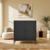 Kitchen Buffet Server Table Accent Sideboard Cupboard Server Buffet Console Table With Doors Cabinet - Black - Image 2