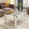 Modern Rectangular Coffee Table & Tempered Glass Top Layer, Table For Living Room - Transparent - Image 4