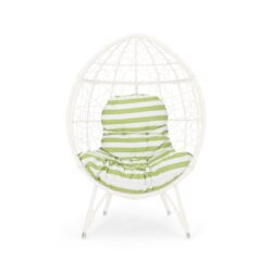 Cosmos - Round Hammered Iron Teardrop Chair - White / Green