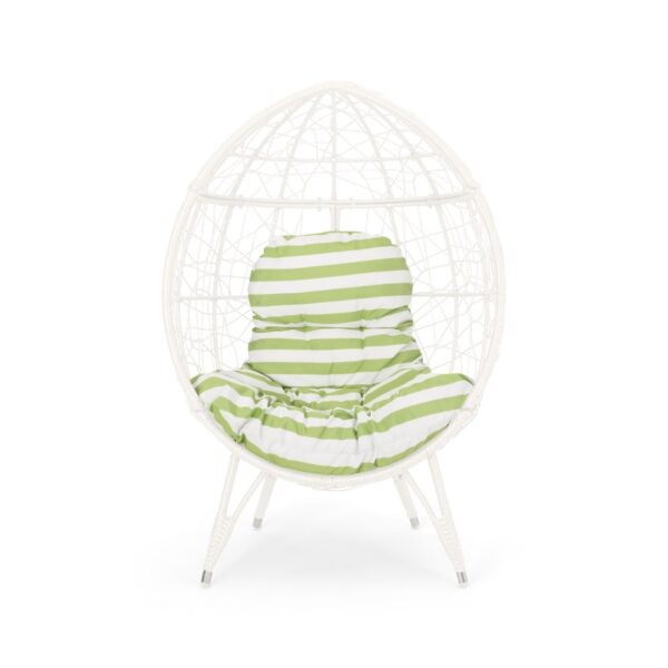 Cosmos - Round Hammered Iron Teardrop Chair - White / Green