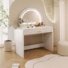 Makeup Vanity Table With Mirror Touch Screen Lighted Mirror, Dressing Table With Drawer For Bedroom - White - Image 9
