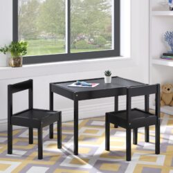 Della - 3-Piece Solid Wood Kids Table & Two Chair Set - Black