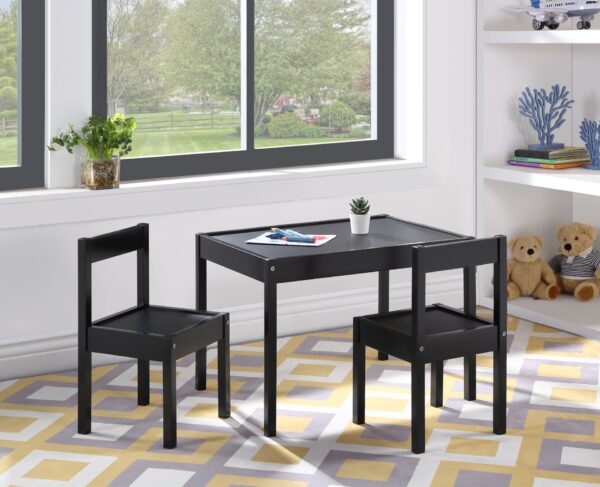 Della - 3-Piece Solid Wood Kids Table & Two Chair Set - Black