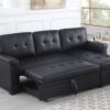 Lexi - Vegan Leather Modern Reversible Sleeper Sectional Sofa With Storage Chaise - Black - Image 6