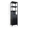 Storage Tall Slim Cabinet With Shutter Door And 3 Tier Shelves - Natural Bamboo, 64.76 Inches - Black - Image 3