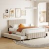 Queen Platform UpholsteredBed With 2 Drawers And Twin Long Trundle - Beige - Image 12