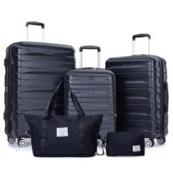 Luggage Set Of 5 Pieces, Expandable Hard Pc Luggage Set With Tsa Lock For Rotating Wheels, Lightweight Rolling Luggage - Black