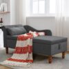 Chaise Lounge Indoor, Velvet Lounge Chair For Bedroom With Storage & Pillow, Modern Upholstered Rolled Arm Chase Lounge For Sleeping With Nailhead Trim For Living Room Bedroom Office - Black - Image 5