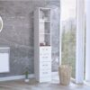 Linen Cabinet, 3 Shelves, 4 Drawers And Metal Handles - White - Image 2