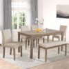 Modern 6 Piece Dining Table Set With 4 Upholstered Chairs And Bench For Kitchen Or Dining Room - Brown - Image 2