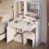 Fashion Vanity Desk With Mirror And Adjustable Lights, Makeup Table Set With 2 Drawers - White - Image 4