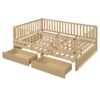 Full Size Daybed With Fence Guardrails And 2 Drawers, Split Into Independent Floor Bed & Daybed - Natural - Image 17