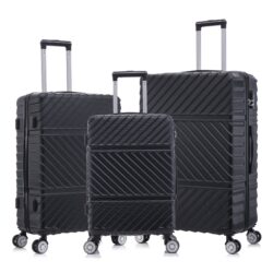 3 Piece Travel Lightweight Suitcase With Wheels, Password Lock, Business And Travel Carry On Luggage (20" / 24" / 28") - Black
