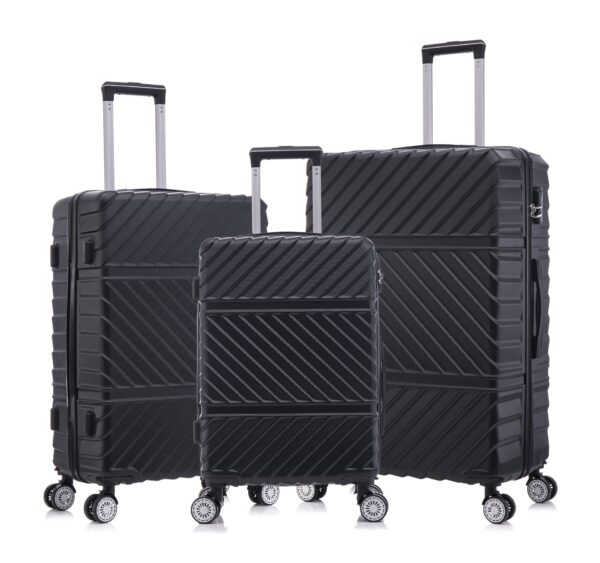 3 Piece Travel Lightweight Suitcase With Wheels, Password Lock, Business And Travel Carry On Luggage (20" / 24" / 28") - Black