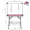 Folding Dog Pet Grooming Table, Stainless Steel Frame Rubber Mat On Board With Adjustable Arm And Clamps Pet Dog Cat Grooming Table - Pink - Image 22