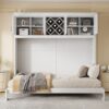 Queen Size Murphy Wall Bed With Top Cabinets & Wine Rack - White - Image 23