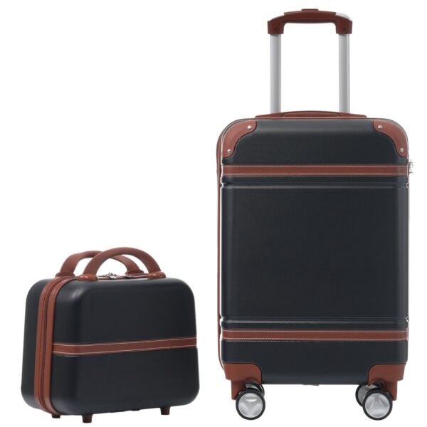 20" Hardside Luggage With Cosmetic Case, 2 Piece Lightweight Suitcase Set With Spinner Wheels, Carry On Vintage Luggage - Black