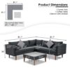 4 Pieces Outdoor Wicker Sofa Set, Patio Furniture With Colorful Pillows, L-Shape Sofa Set - Gray / Black - Image 3