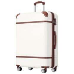 Hardshell Luggage With Tsa Lock, 28" Expandable Lightweight Suitcase With Spinner Wheels, Single Vintage Luggage - White