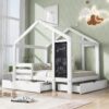 Twin House Bed With Blackboard And Drawers, 2 Assembly Options - White - Image 14