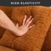 Compression Sofa: Combining Chaise Longue With 3 Seater, Wood Grain Chenille Fabric, Full Sponge Compression Sofa, Combined Sofa With 4 Pillows For Living / Home Furniture / Apartment - Orange - Image 14
