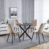 Dining Table With Cross Metal Leg And MDF Top, Modern Space Saving Kitchen Table For Living Room, Round Table - Black / Dark Walnut - Image 11
