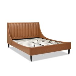 Aspen - Queen Vertical Tufted Modern Headboard Platform Bed Set - Caramel Tan Brown