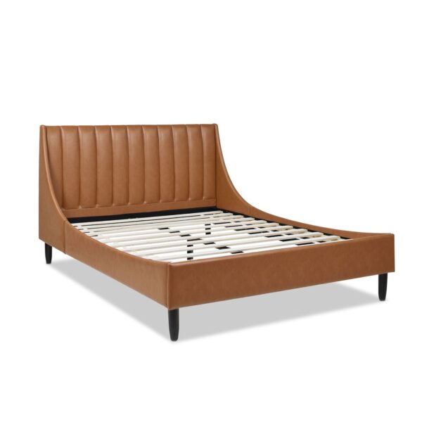 Aspen - Queen Vertical Tufted Modern Headboard Platform Bed Set - Caramel Tan Brown