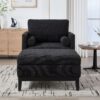Farmhouse Upholstered Accent Chair With Ottoman Wood Base, Reversible Lid Coffee Table For Living Room Or Office - Black - Image 4