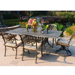 Rectangular 6 Person 84" Long Aluminum Dining Set With Sunbrella Cushions - Gray / Ivory