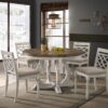 Havanna - 5 Piece Wide Contemporary Round Dining Table With Off White Fabric Chairs (Set of 5) - Vintage Walnut - Image 8