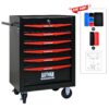 Rolling Metal Tool Chest With 6 Drawers, 20" Steel Storage Cabinet With Ball Bearing Slides - Black / Red - Image 5