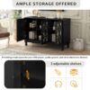 Modern Mirrored TV Stand For TV Up To 55", Entertainment Center Solid Wood Legs, Metal Handle And 3 Adjustable Shelves For Living Room - Black - Image 9