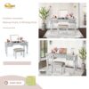 Mirrored Vanity Desk With Drawers And Stool, Flip Up Dressing Table Set For Makeup Room, And Glass Construction - Silver - Image 4