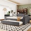 Full Size Upholstered Daybed With Storage Armrests, Trundle And Latest Integrated Bluetooth Audio System, Teddy Fleece - Gray - Image 14