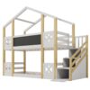 Twin Over Twin House Bunk Bed With White Storage Staircase And Blackboards - White - Image 2