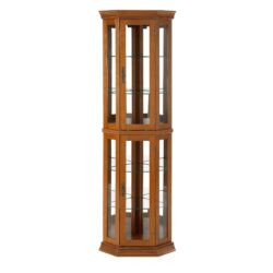 Corner Curio Cabinet With Lights, Adjustable Tempered Glass Shelves, Mirrored Back, Display Cabinet (E26 Light Bulb Not Included) - Oak