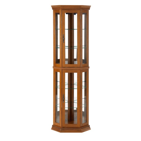 Corner Curio Cabinet With Lights, Adjustable Tempered Glass Shelves, Mirrored Back, Display Cabinet (E26 Light Bulb Not Included) - Oak
