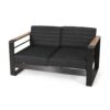 Loveseat With Slat Paneling And Aluminum Frame - Black - Image 4