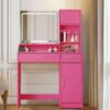 Vanity Desk With Mirror And LED Light Strip, Dressing Table With Large Drawer, 3 Level Storage Dresser & 3 Lighting Modes Adjustable Brightness, Suitable For Bedroom - Rose Pink - Image 2